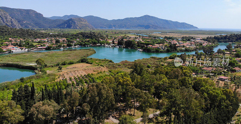 空中全景Dalyan Kaunos, Fethiye，土耳其